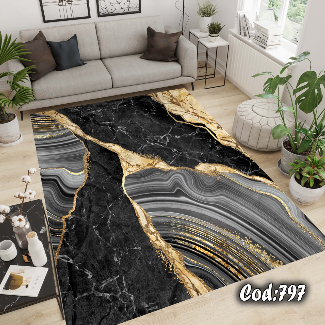 روفرشی کشدار مخمل شانل ماربل مشکی طلایی