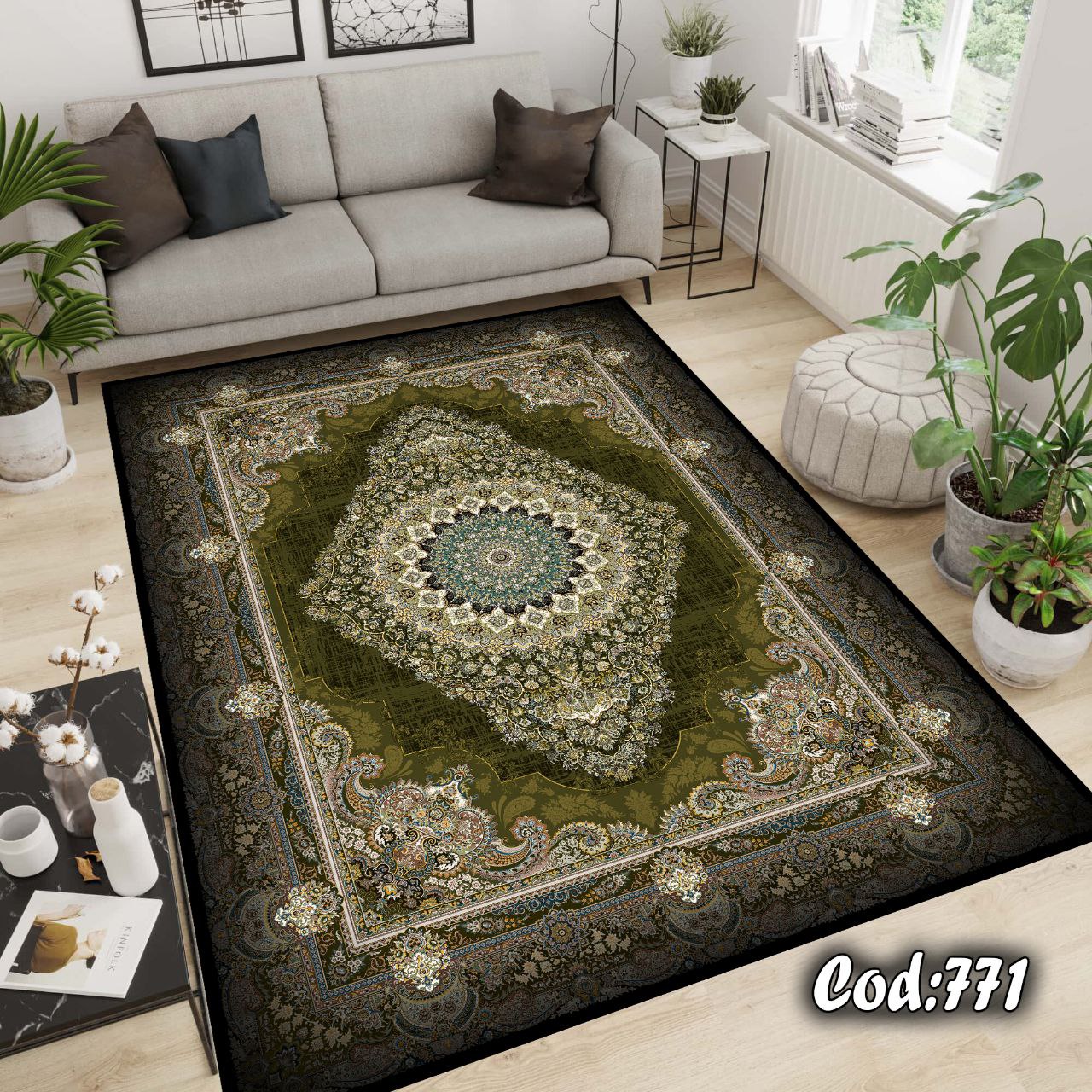 روفرشی کشدار مخمل شانل زمینه سبز