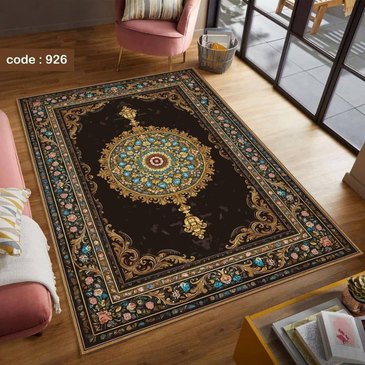 فرشینه مخمل لاکی طرح کلاسیک قهوه ای