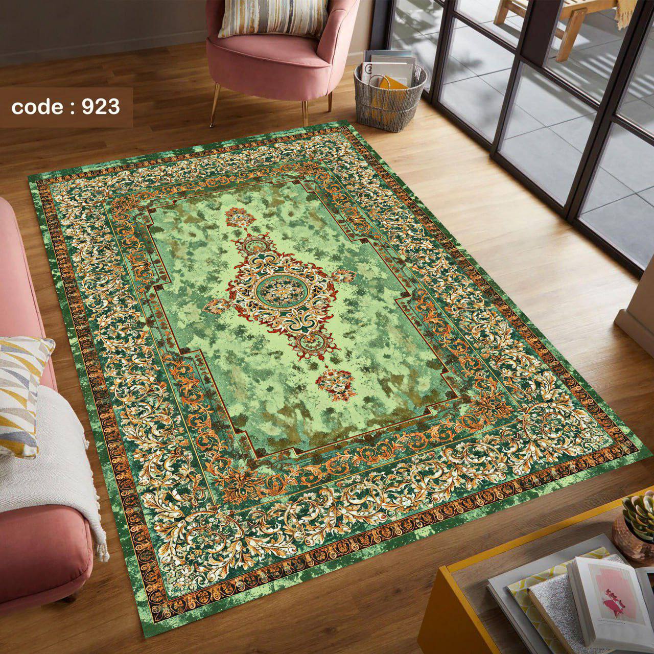 فرشینه مخمل طرح کلاسیک سبز
