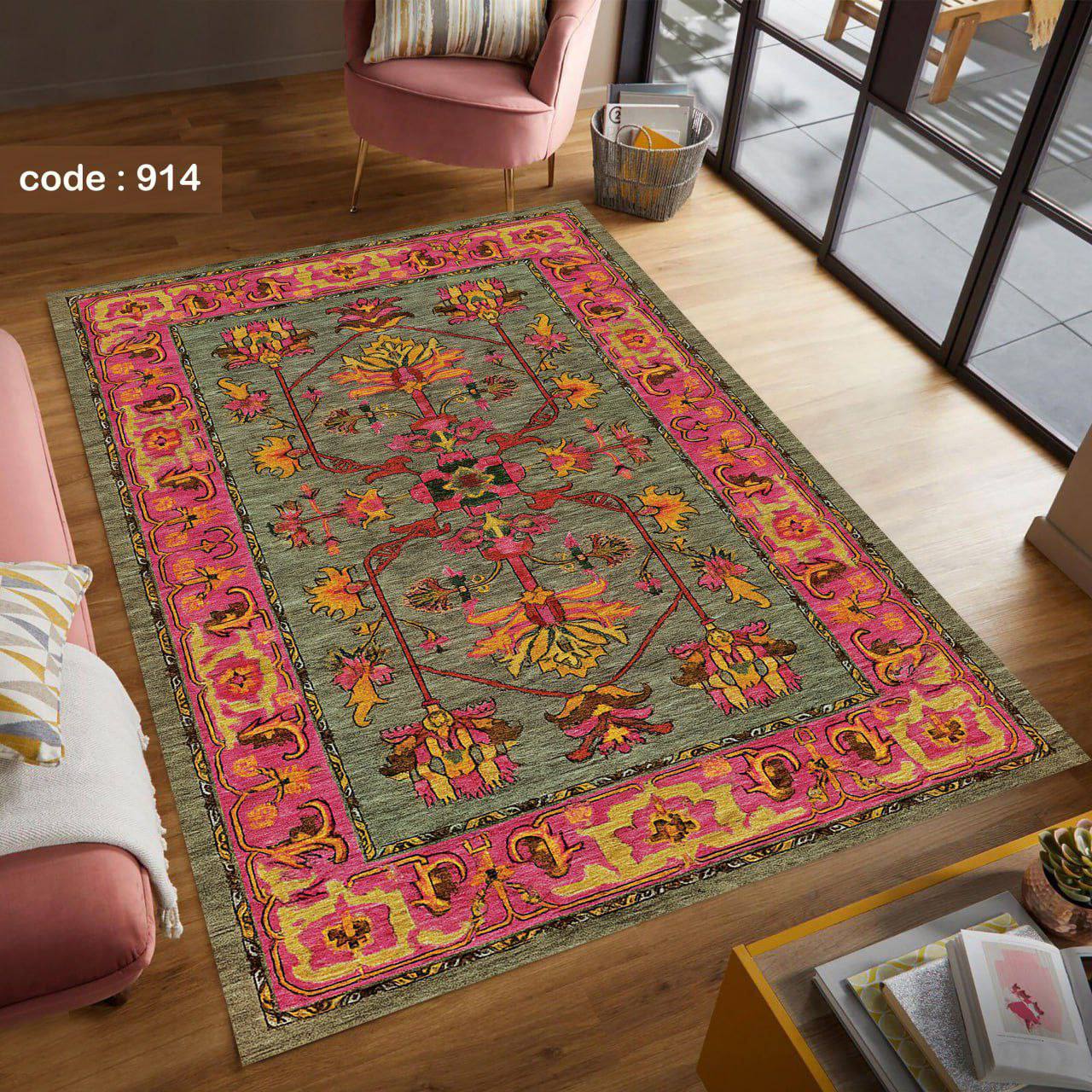 فرشینه مخمل طرح سلطان آباد سبز